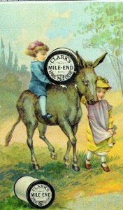 1870's-80's Clark's Thread Lovely Kids Donkey Giant Spool Trade Card P86