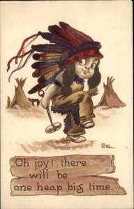 Bernhardt Wall Little Boy Native American Indian Dancing c1910 Postcard