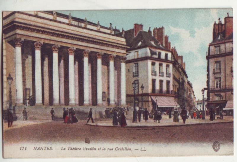 P877 old view card france nantes-la theatre et la rue crebillon-LL