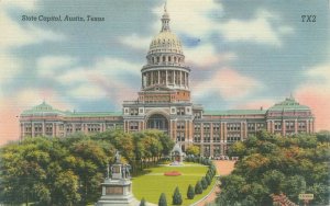 Austin Texas State Capitol 1945 Linen Postcard, Colorful Sky