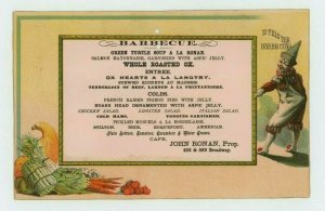 1870s-80s Restaurant Menu John Ronan Prop. Barbecue Clown Broadway, NY #5 A 