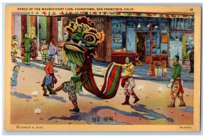 San Francisco California Postcard Dance Magnificent Lion Chinatown c1940 Vintage