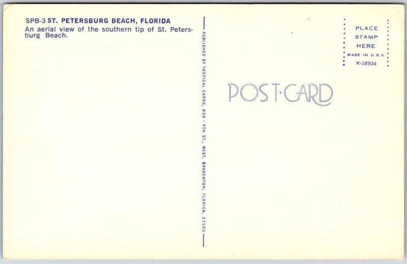 SPB-3 St. Petersburg Beach Florida Aerial View Southern Tip Island Postcard