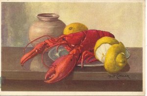 Lobster with Fruit, Art, Food, Pottery, Litho 1920's