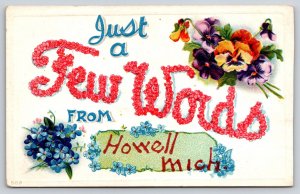 Greeting~Just A Few Words From Howell Michigan~Pansy Flowers~Emb~c1910 Postcard