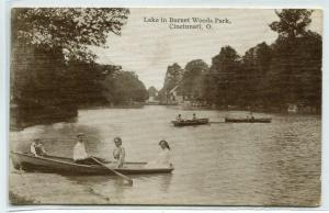 Boating Burnet Woods Park Lake Cincinnati Ohio 1910 postcard