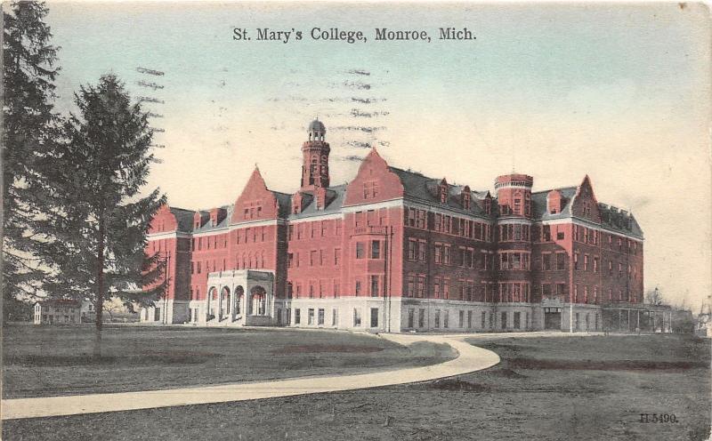 Monroe Michigan~St Mary's College Building & Campus~1907 Postcard