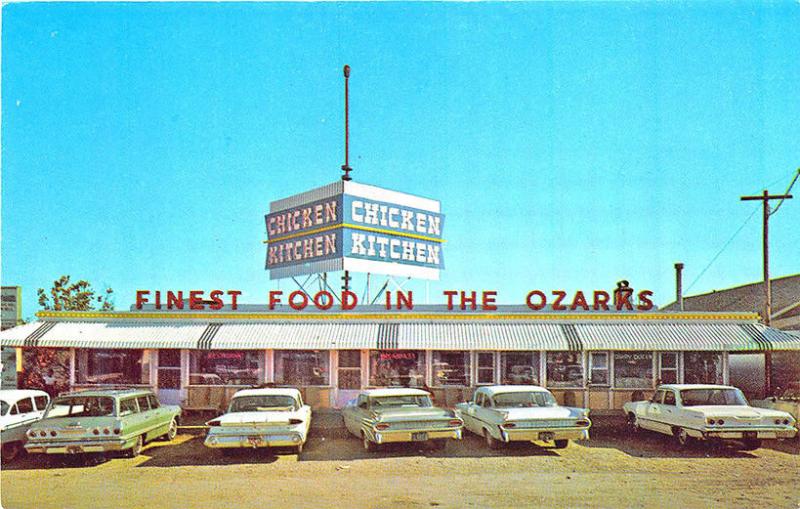 Bagnell Dam Ozarks MO Chicken Kitchen Drive-In Restaurant Old Cars Postcard