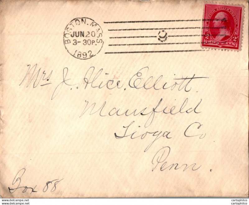 US Cover 2c Boston 1892 Mass for Mansfield  Mass Arlintgon