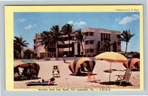 Fort Lauderdale FL, Wynholm Hotel From Beach, Chrome Florida Postcard 