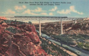 Vintage Linen Postcard TX Pecos River High Bridge Southern Pacific Lines