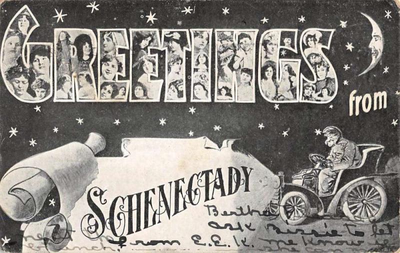 Schenectady New York Greetings Large Letter Antique Postcard K82476