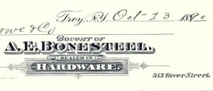 1890 TROY NY  A.E. BONESTEEL HARDWARE 313 RIVER ST  BILLHEAD INVOICE Z1731