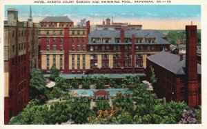 1941 Hotel Desoto Court Garden Swimming Pool Savannah Georgia GA Posted Postcard