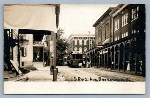 BOYERTOWN PA SOUTH READING AVENUE TROLLEY ANTIQUE REAL PHOTO POSTCARD RPPC