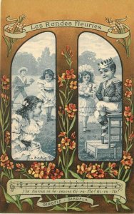 Artist Impression C-1910 Fancy flowers Music Girls Boys Crown Postcard 10559