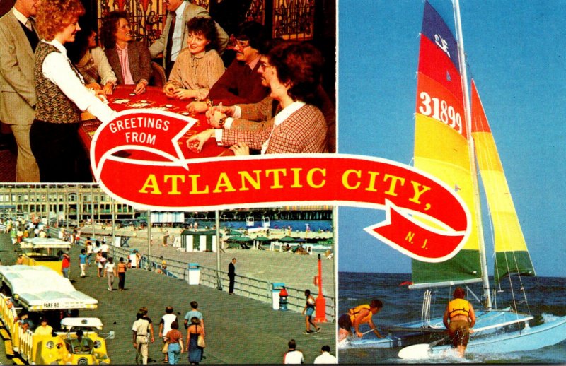 New Jersey Atlantic City Greetings Showing Blackjack Game Boardwalk View and ...