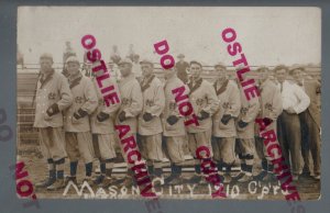 Mason City IOWA RPPC 1910 BASEBALL TEAM Posing UNIFORMS Coaches Caps IA