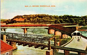 VINTAGE POSTCARD THE OLD Y COVERED TIMBER BRIDGE ZANESVILLE OHIO REPRODUCTION