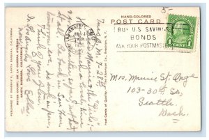 1936 Outer Court De La Guerra Studios Santa Barbara CA Handcolored Postcard