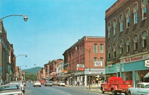 Postcard 1950's Main Street Scene Lock Haven PA Davis Restaurant Widmann Drugs