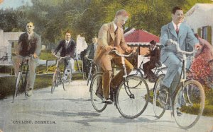 BERMUDA~BUSINESS MEN CYCLING-ONE SMOKING CIGARETTE-HARRINGTON PUBLISHED POSTCARD