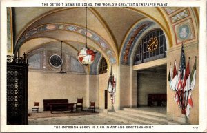 Postcard Lobby at Detroit News Building Newspaper Plant Detroit, Michigan