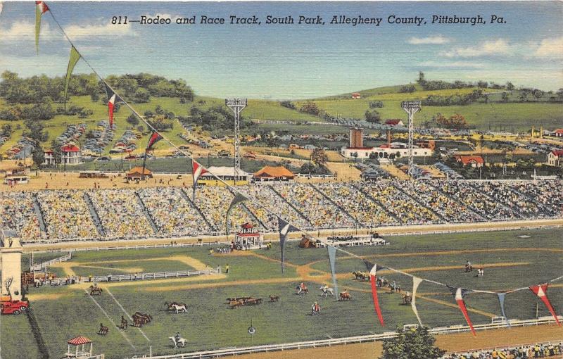 Pittsburgh Pennsylvania~South Park Rodeo & Race Track~Horses on Track~1940s Pc