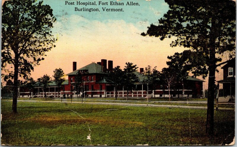 Post Hospital Fort Ethan Allen Burlington VT Vermont Antique Postcard DB PM WOB 