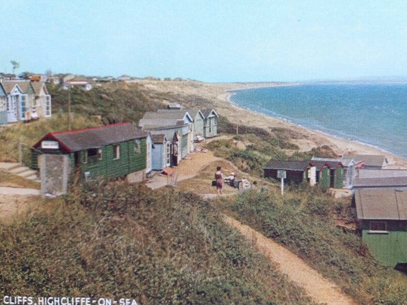 Beach Huts on the Cliffs Highcliffe on Sea Dorset New Vintage Postcard 1960s