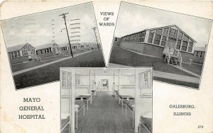 G11/ Galesburg Illinois Postcard 1948 3View Wards Mayo General Hospital