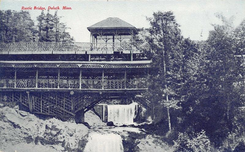 Duluth Minnesota~Multi Level Rustic Bridge~Water Falls~1910 Tom Jones Postcard 