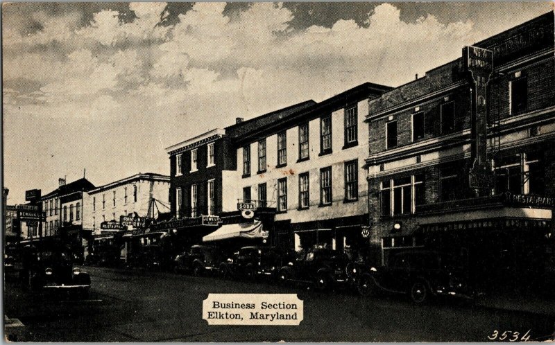 Business Section Elkton MD c1938 Shops, Stores, Restaurants Vintage Postcard I58