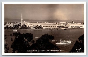 San Francisco Bay California~Exposition Treasure Island~Towers~Ship~1939 RPPC