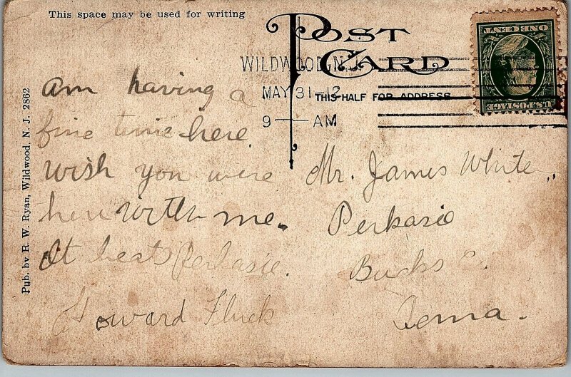 1912 WILDWOOD CREST NJ OCEAN CREST PIER DANCING SKATING ROBES POSTCARD 25-257