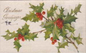 Christmas Holly Branch With Berries Silk Card