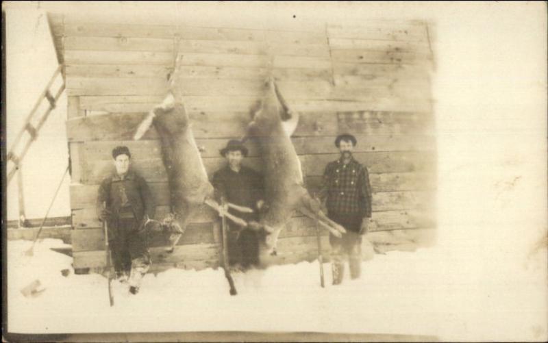 Men Hunting Dead Deer Guns North Haverhill NH Cancel c1910 Real Photo Postcard