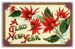 A Glad New Year Poinsettia Blossoms Embossed DB Postcard A16