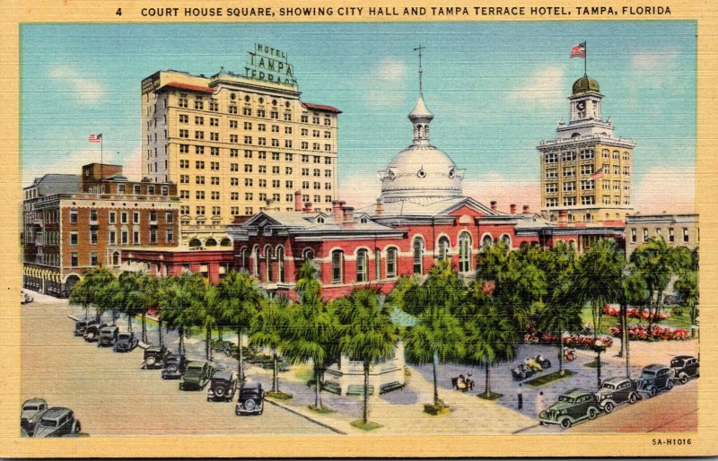 Florida Tampa Court House Square Showing City Hall and Tampa Terrace Hotel Cu...