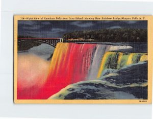Postcard Night View of American Falls from Luna Island, Niagara Falls, New York