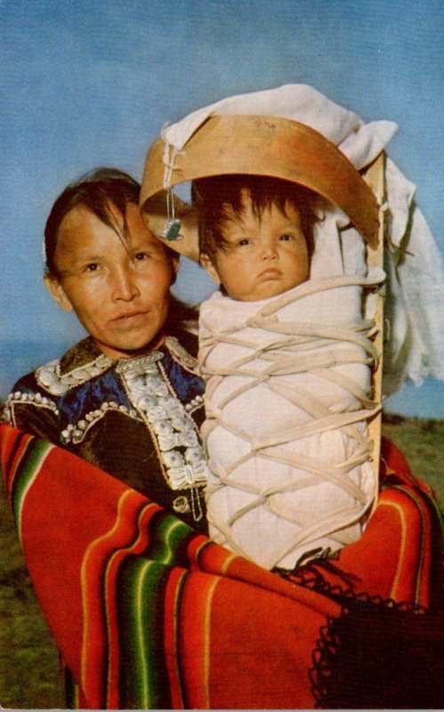 Arizona Navajo Indian Mother With Baby On Cradle Board