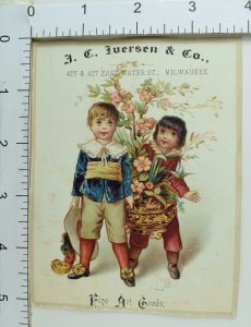 J.C Iverson & Co Fine Art Goods Two Cute Little Boys Potted Tree Blossoms #E