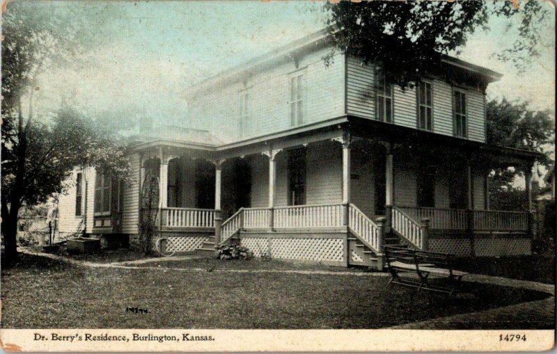 Dr Berry's Residence Burlington KS Kansas Vintage Postcard Standard View Card 