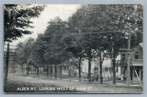 ALDEN NY MAIN STREET LOOKING WEST 1912 ANTIQUE POSTCARD