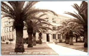 RPPC  McALLEN, Texas TX   Walk & Palms HIGH SCHOOL Group  1940  Postcard