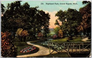 1913 Highland Park Grand Rapids Michigan MI Landscaped Grounds Posted Postcard