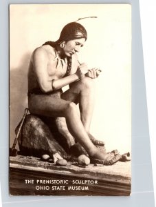 RPPC~Ohio State Museum~Prehistoric Sculptor Native American Exhibit~1940s PC
