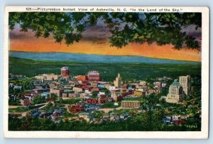 Asheville North Carolina Postcard Picturesque Sunset View  Land Sky 1940 Vintage