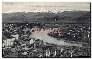 Old Postcard Grenoble L & # 39Ile the Green & # 39Isere and the Alps
