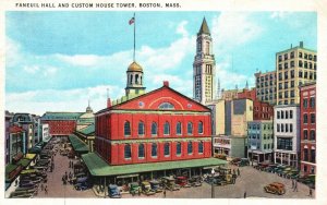 Vintage Postcard 1920's Faneuil Hall & Custom House Tower Boston Massachusetts